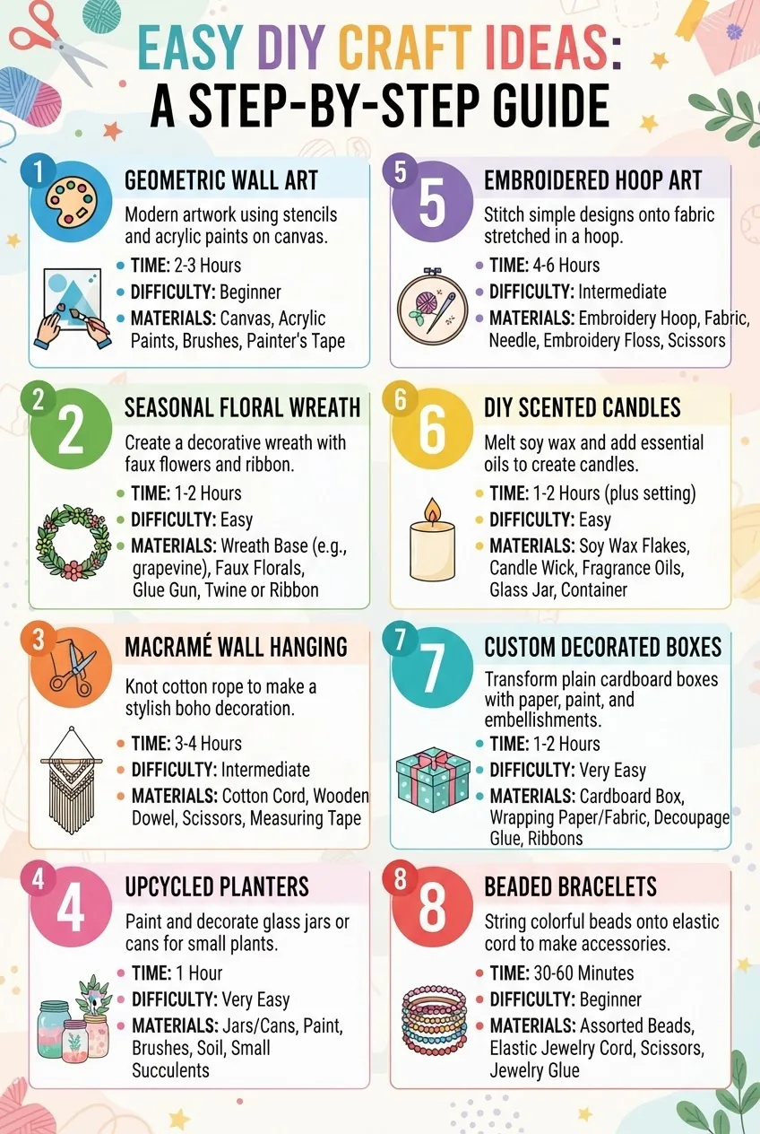 An infographic structured as a visually engaging numbered list, each number accompanied by a colorful icon representing the craft type